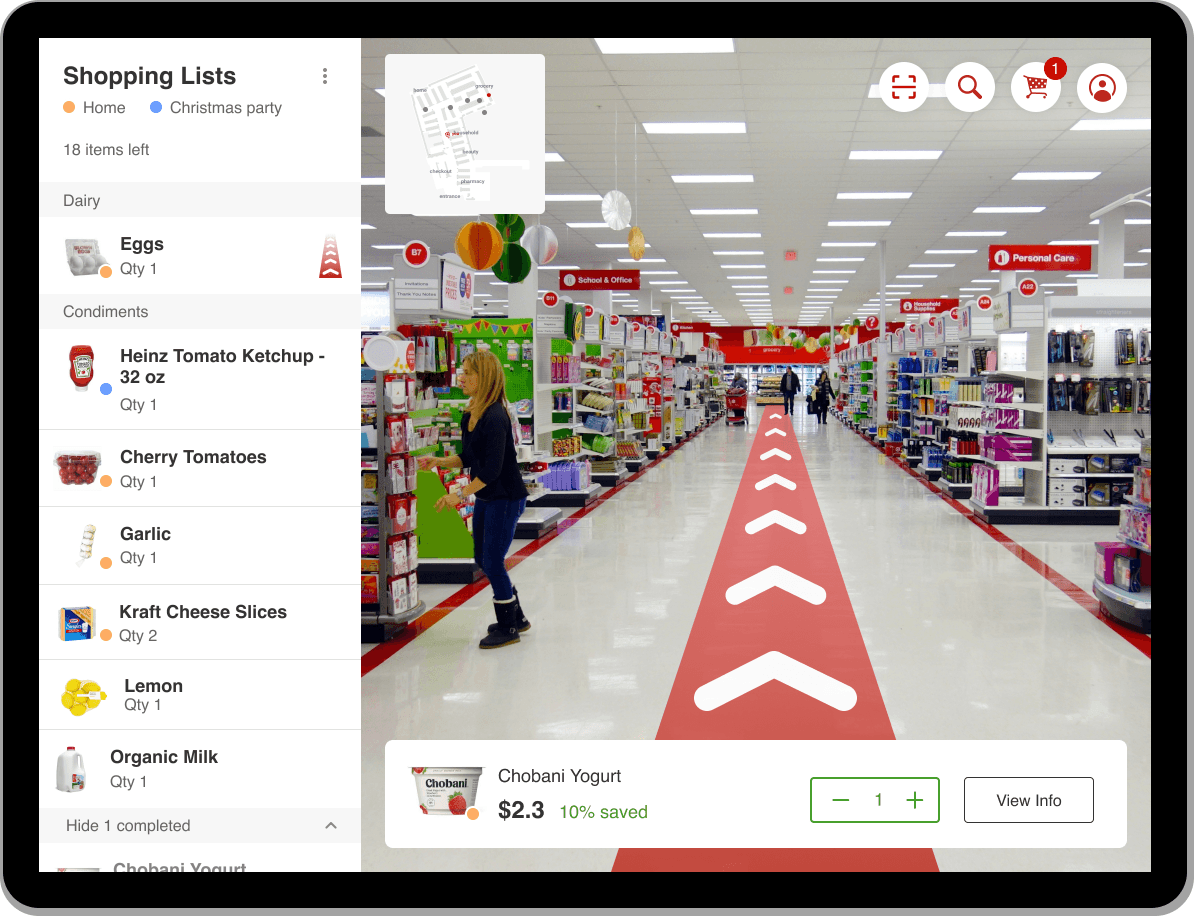 Target smart cart concept: in-cart tablet view of an aisle