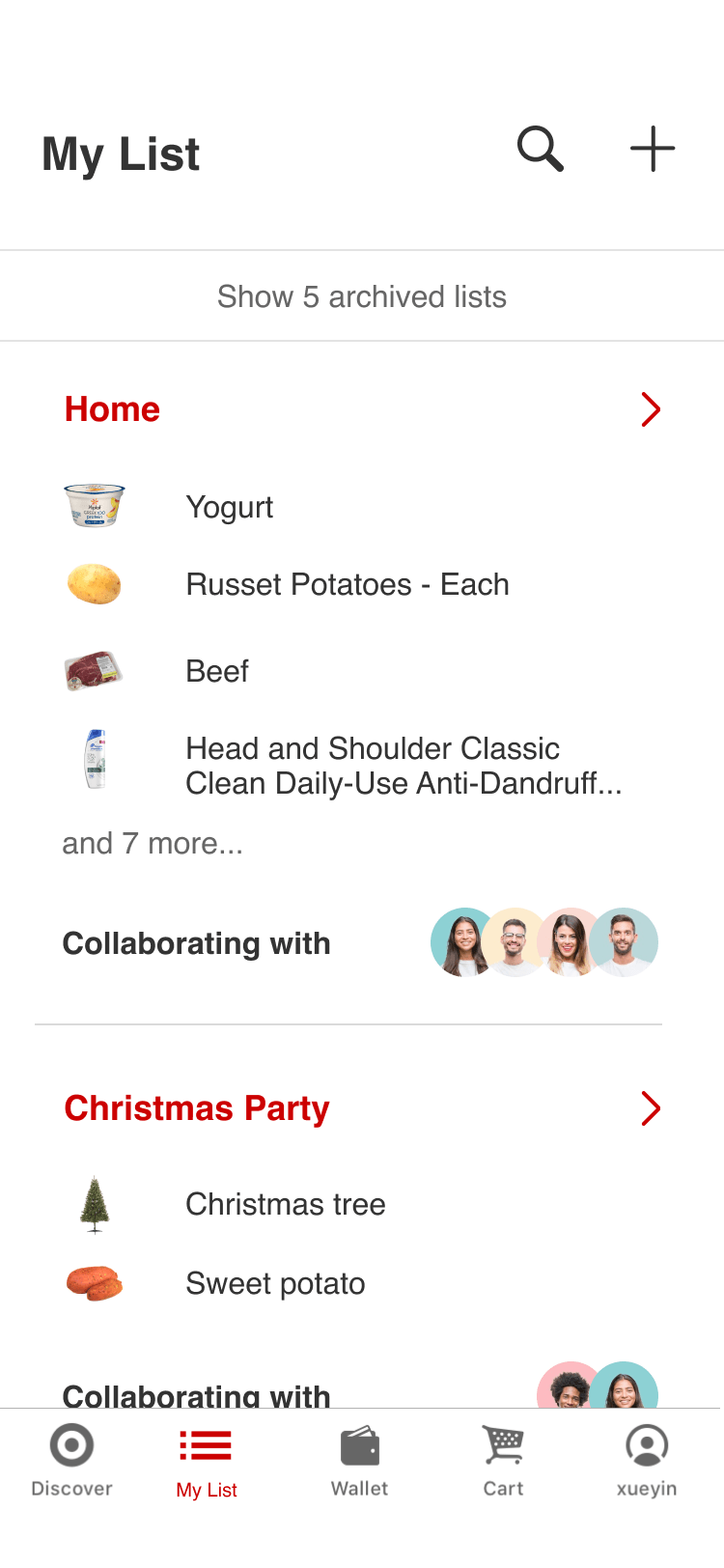 Target smart cart concept: mobile shopping list with collaborators